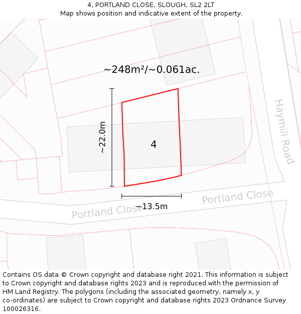 4, PORTLAND CLOSE, SLOUGH, SL2 2LT: Plot and title map