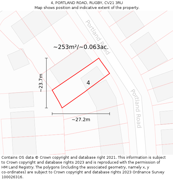 4, PORTLAND ROAD, RUGBY, CV21 3RU: Plot and title map