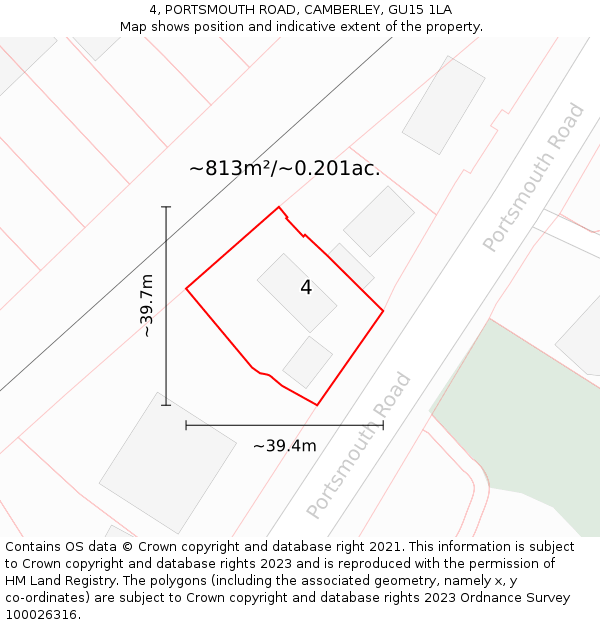4, PORTSMOUTH ROAD, CAMBERLEY, GU15 1LA: Plot and title map