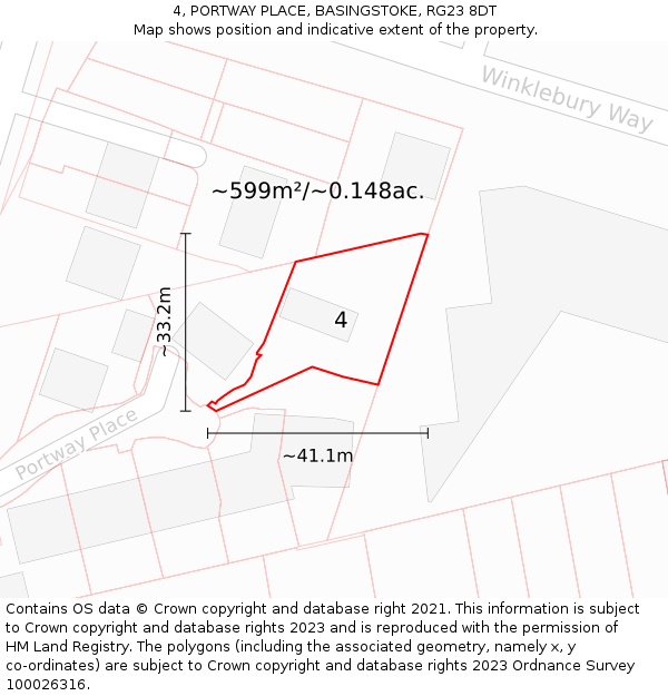 4, PORTWAY PLACE, BASINGSTOKE, RG23 8DT: Plot and title map