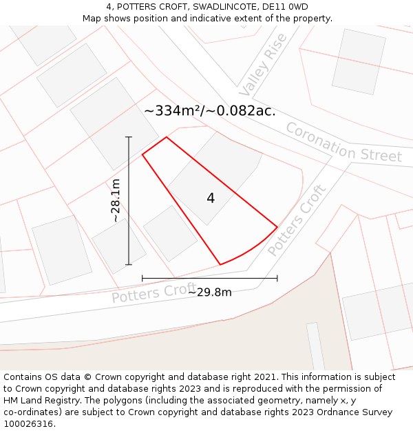 4, POTTERS CROFT, SWADLINCOTE, DE11 0WD: Plot and title map