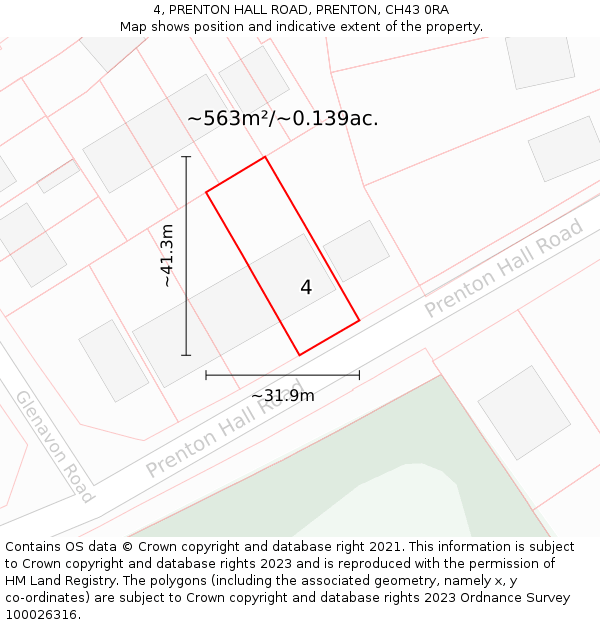 4, PRENTON HALL ROAD, PRENTON, CH43 0RA: Plot and title map