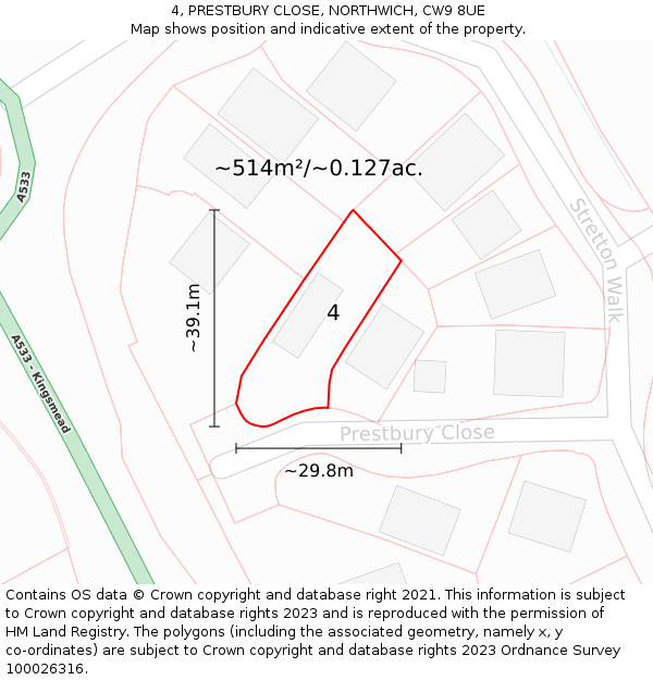 4, PRESTBURY CLOSE, NORTHWICH, CW9 8UE: Plot and title map