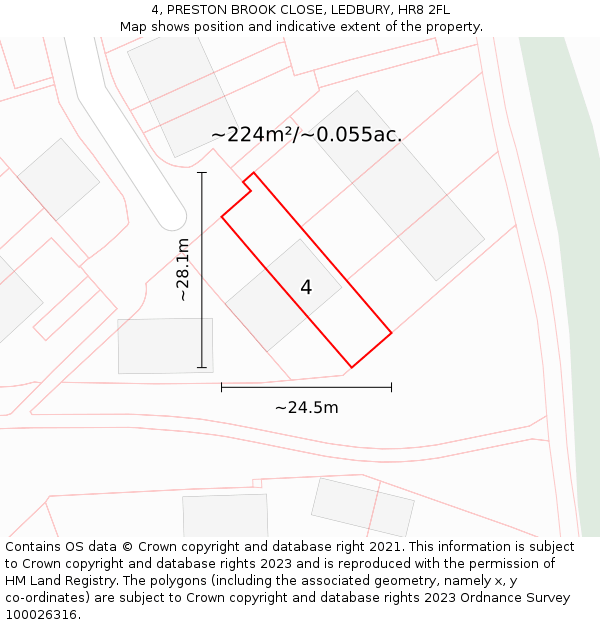 4, PRESTON BROOK CLOSE, LEDBURY, HR8 2FL: Plot and title map