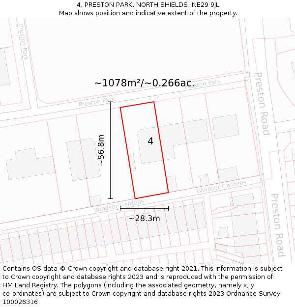 4, PRESTON PARK, NORTH SHIELDS, NE29 9JL: Plot and title map