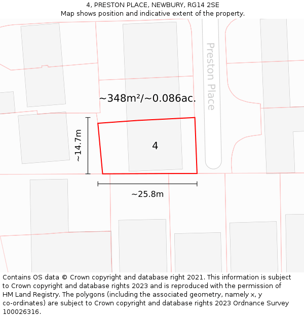 4, PRESTON PLACE, NEWBURY, RG14 2SE: Plot and title map