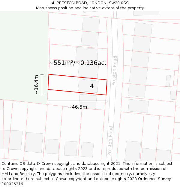 4, PRESTON ROAD, LONDON, SW20 0SS: Plot and title map