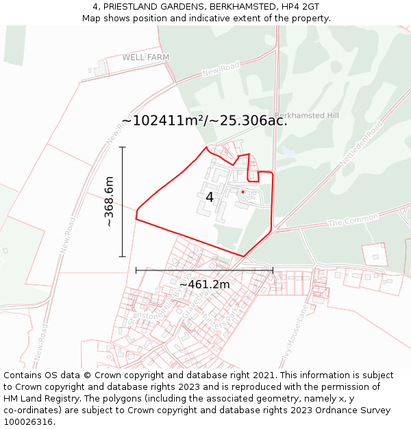 4, PRIESTLAND GARDENS, BERKHAMSTED, HP4 2GT: Plot and title map