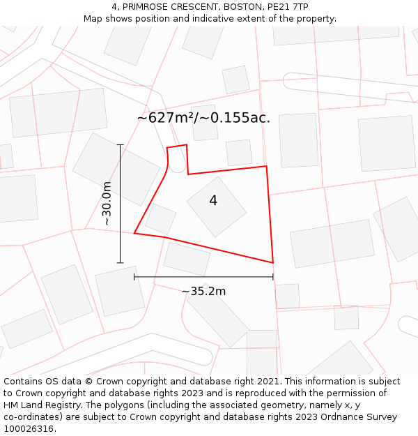 4, PRIMROSE CRESCENT, BOSTON, PE21 7TP: Plot and title map