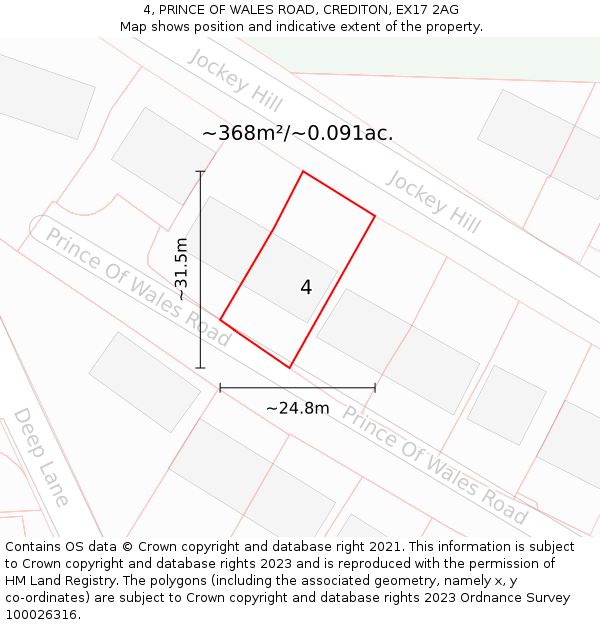 4, PRINCE OF WALES ROAD, CREDITON, EX17 2AG: Plot and title map