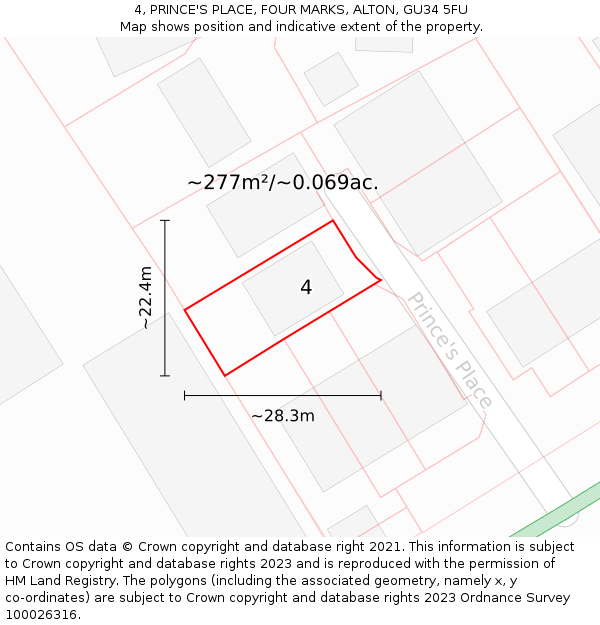 4, PRINCE'S PLACE, FOUR MARKS, ALTON, GU34 5FU: Plot and title map