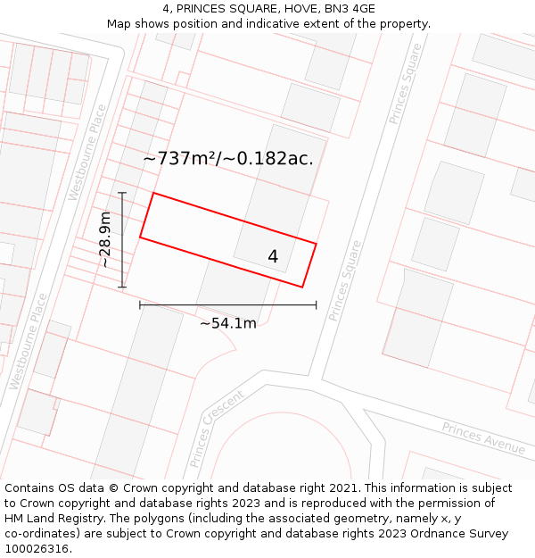 4, PRINCES SQUARE, HOVE, BN3 4GE: Plot and title map