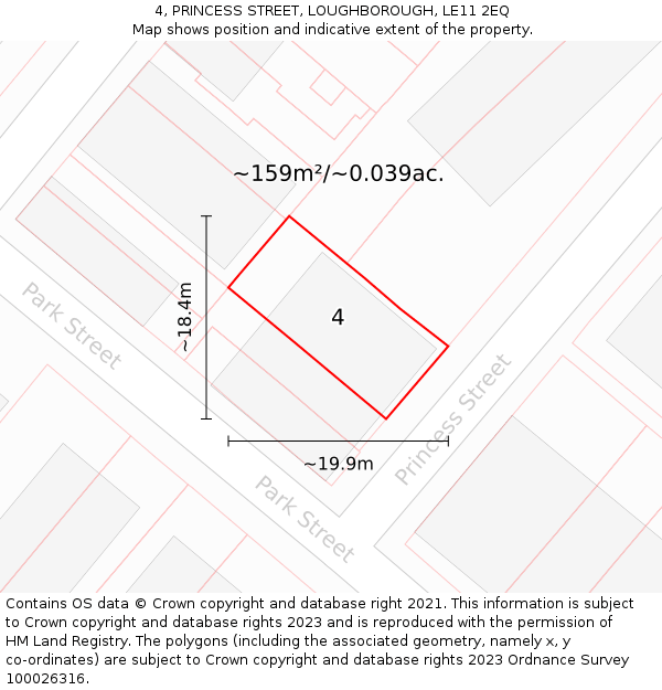 4, PRINCESS STREET, LOUGHBOROUGH, LE11 2EQ: Plot and title map