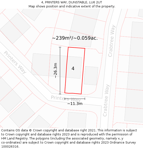 4, PRINTERS WAY, DUNSTABLE, LU6 2UT: Plot and title map