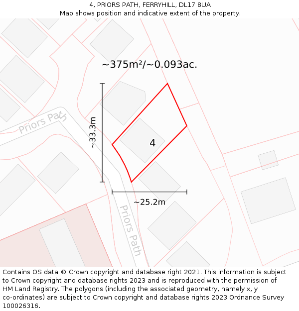 4, PRIORS PATH, FERRYHILL, DL17 8UA: Plot and title map