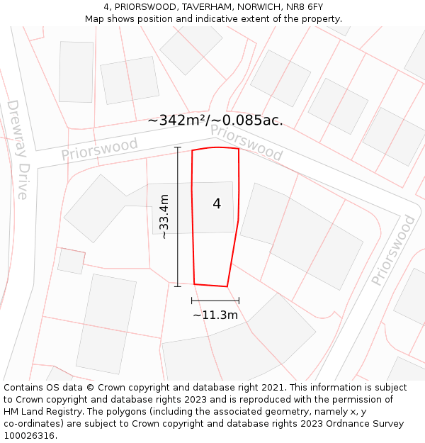 4, PRIORSWOOD, TAVERHAM, NORWICH, NR8 6FY: Plot and title map