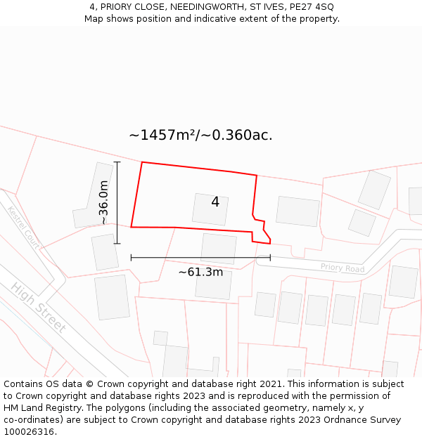 4, PRIORY CLOSE, NEEDINGWORTH, ST IVES, PE27 4SQ: Plot and title map