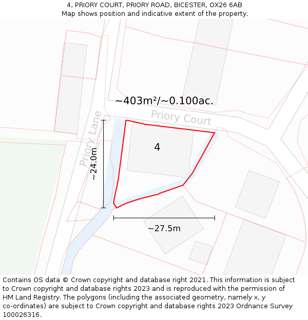 4, PRIORY COURT, PRIORY ROAD, BICESTER, OX26 6AB: Plot and title map