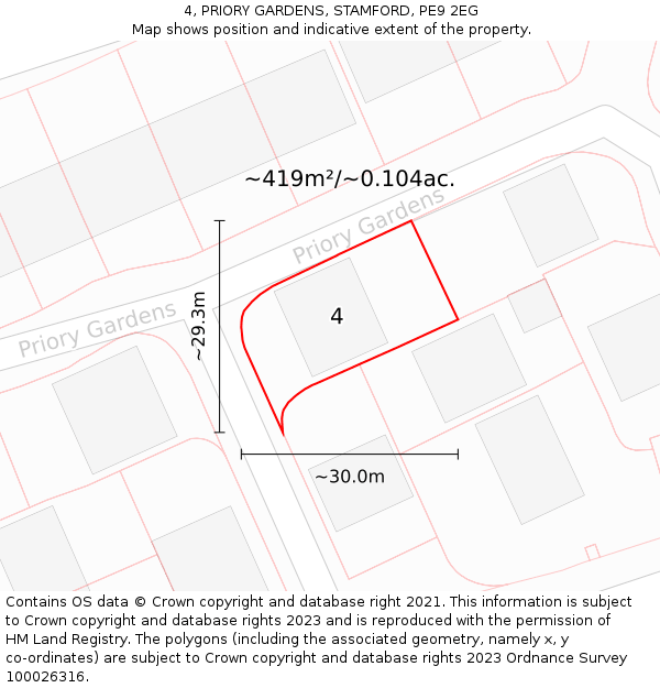 4, PRIORY GARDENS, STAMFORD, PE9 2EG: Plot and title map