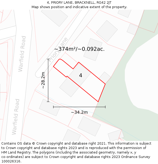 4, PRIORY LANE, BRACKNELL, RG42 2JT: Plot and title map