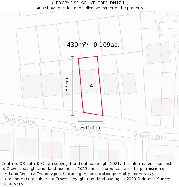 4, PRIORY RISE, SCUNTHORPE, DN17 1HJ: Plot and title map