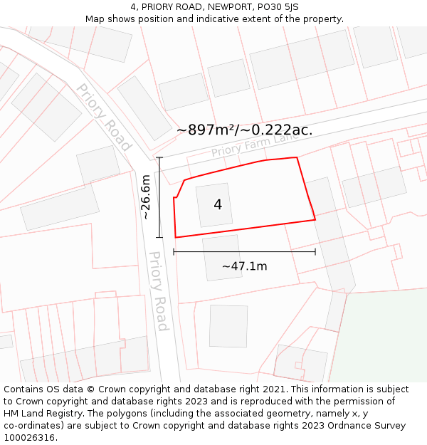 4, PRIORY ROAD, NEWPORT, PO30 5JS: Plot and title map