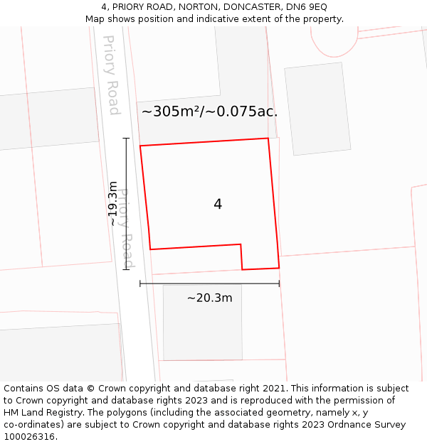 4, PRIORY ROAD, NORTON, DONCASTER, DN6 9EQ: Plot and title map