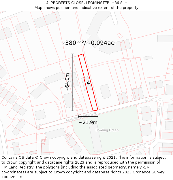4, PROBERTS CLOSE, LEOMINSTER, HR6 8LH: Plot and title map