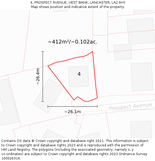 4, PROSPECT AVENUE, HEST BANK, LANCASTER, LA2 6HY: Plot and title map