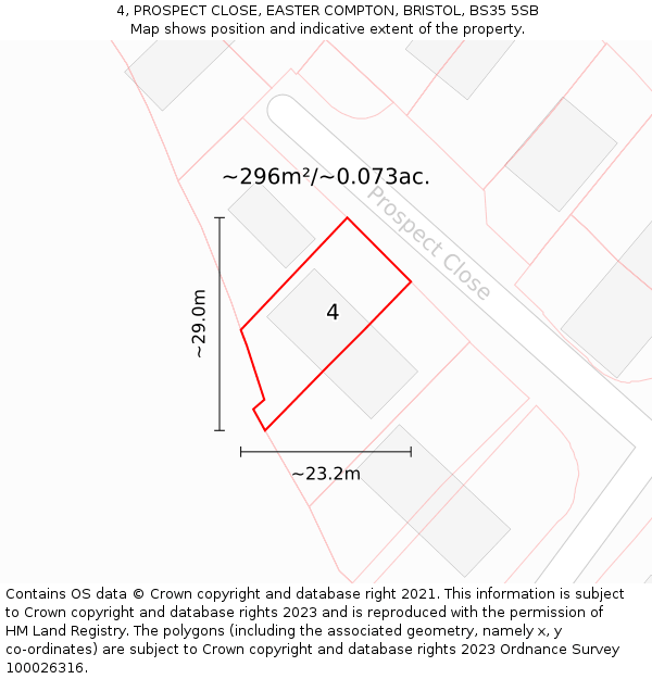 4, PROSPECT CLOSE, EASTER COMPTON, BRISTOL, BS35 5SB: Plot and title map