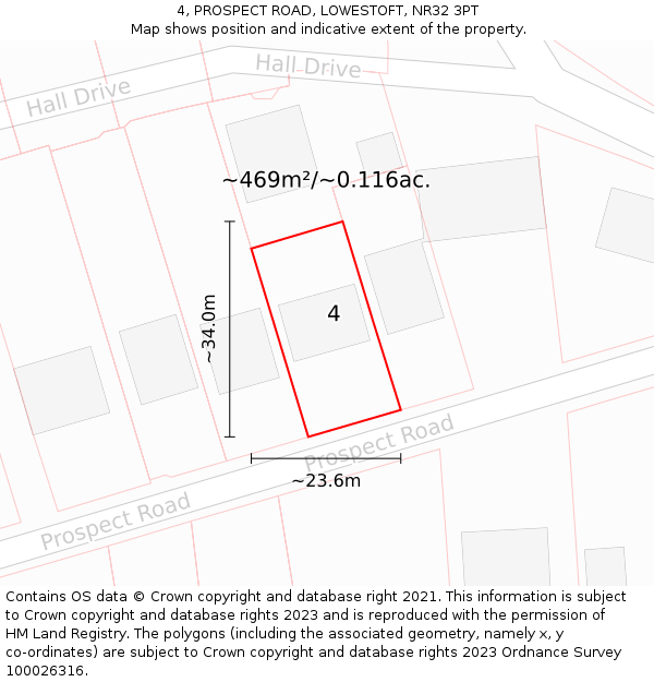 4, PROSPECT ROAD, LOWESTOFT, NR32 3PT: Plot and title map