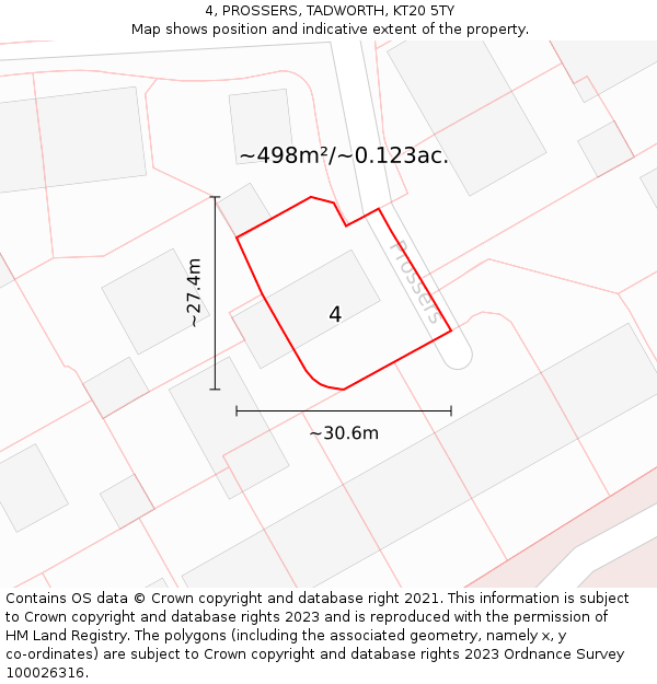 4, PROSSERS, TADWORTH, KT20 5TY: Plot and title map