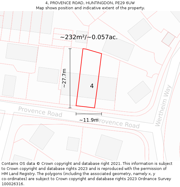 4, PROVENCE ROAD, HUNTINGDON, PE29 6UW: Plot and title map