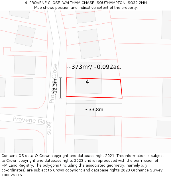 4, PROVENE CLOSE, WALTHAM CHASE, SOUTHAMPTON, SO32 2NH: Plot and title map