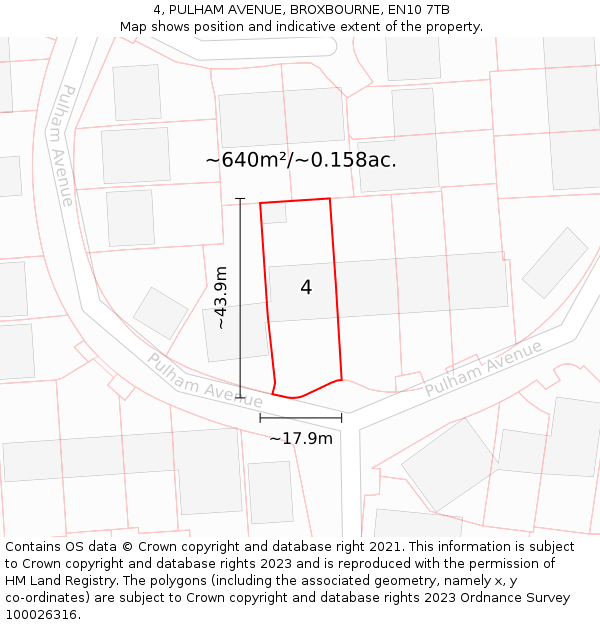 4, PULHAM AVENUE, BROXBOURNE, EN10 7TB: Plot and title map