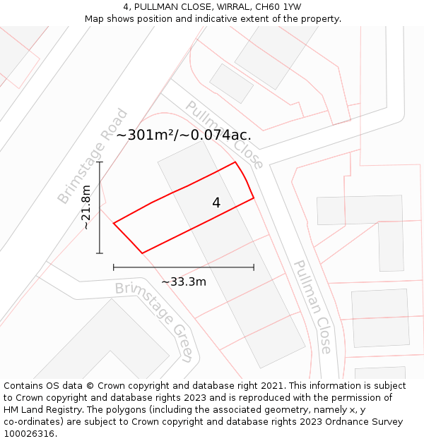 4, PULLMAN CLOSE, WIRRAL, CH60 1YW: Plot and title map