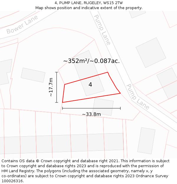 4, PUMP LANE, RUGELEY, WS15 2TW: Plot and title map