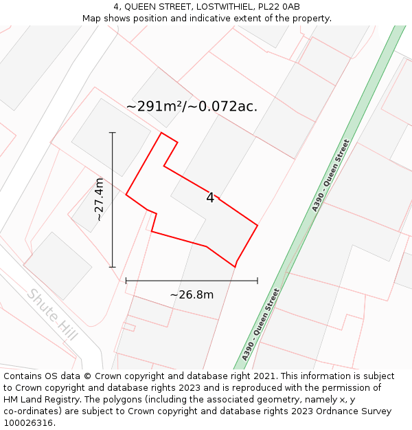 4, QUEEN STREET, LOSTWITHIEL, PL22 0AB: Plot and title map