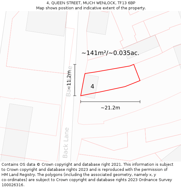 4, QUEEN STREET, MUCH WENLOCK, TF13 6BP: Plot and title map