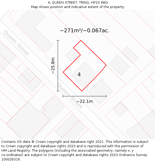 4, QUEEN STREET, TRING, HP23 6BQ: Plot and title map