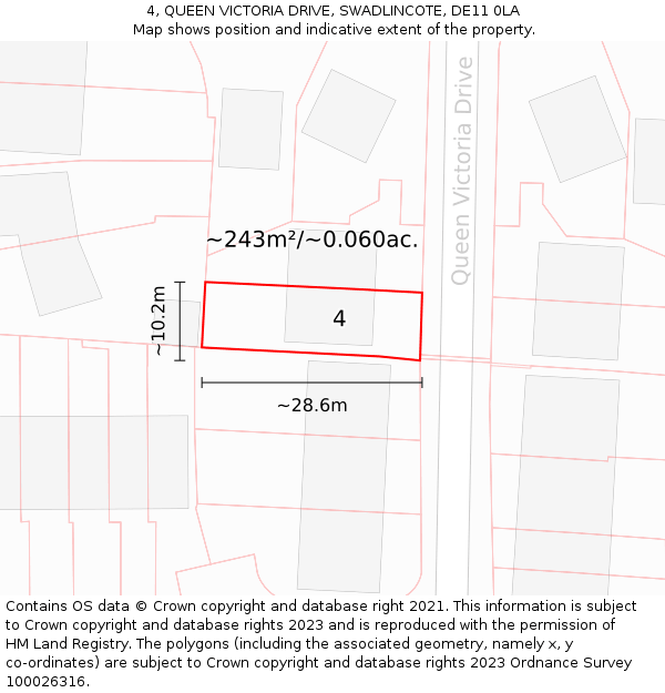 4, QUEEN VICTORIA DRIVE, SWADLINCOTE, DE11 0LA: Plot and title map