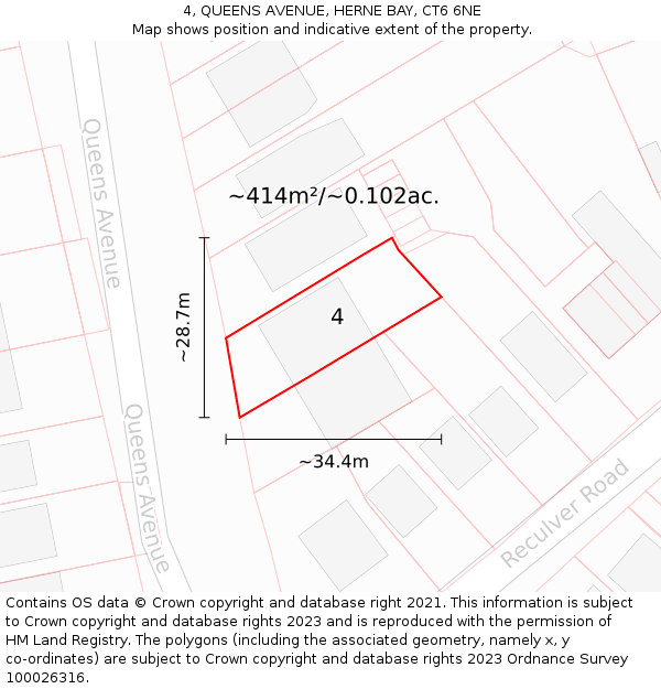 4, QUEENS AVENUE, HERNE BAY, CT6 6NE: Plot and title map