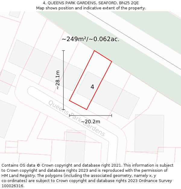 4, QUEENS PARK GARDENS, SEAFORD, BN25 2QE: Plot and title map