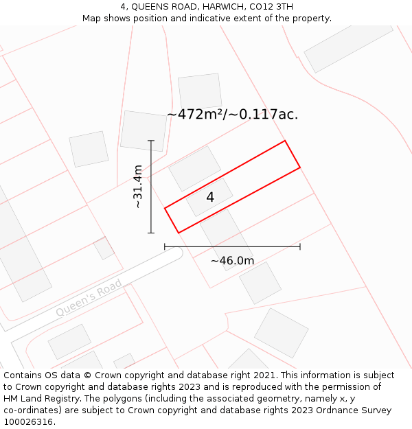 4, QUEENS ROAD, HARWICH, CO12 3TH: Plot and title map