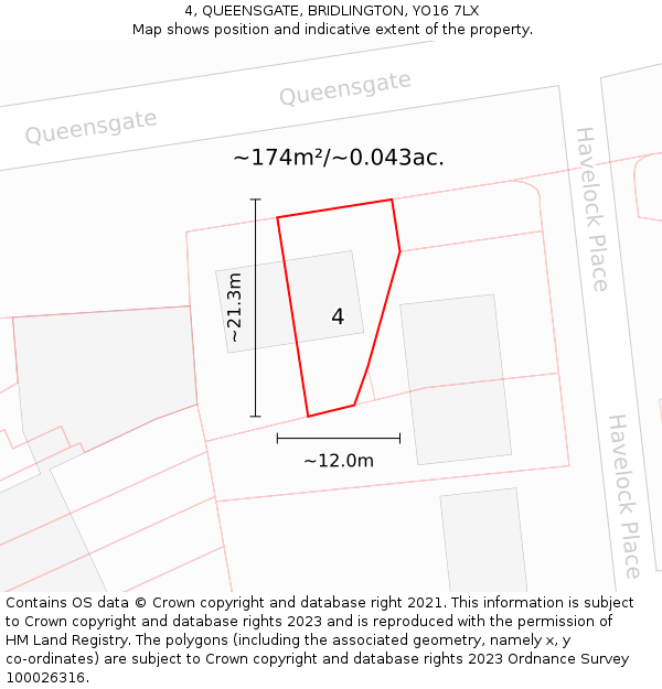 4, QUEENSGATE, BRIDLINGTON, YO16 7LX: Plot and title map