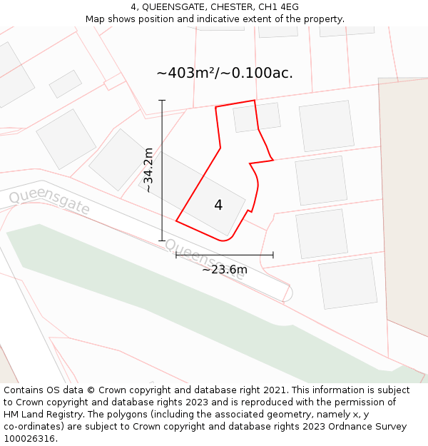 4, QUEENSGATE, CHESTER, CH1 4EG: Plot and title map