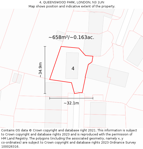 4, QUEENSWOOD PARK, LONDON, N3 1UN: Plot and title map