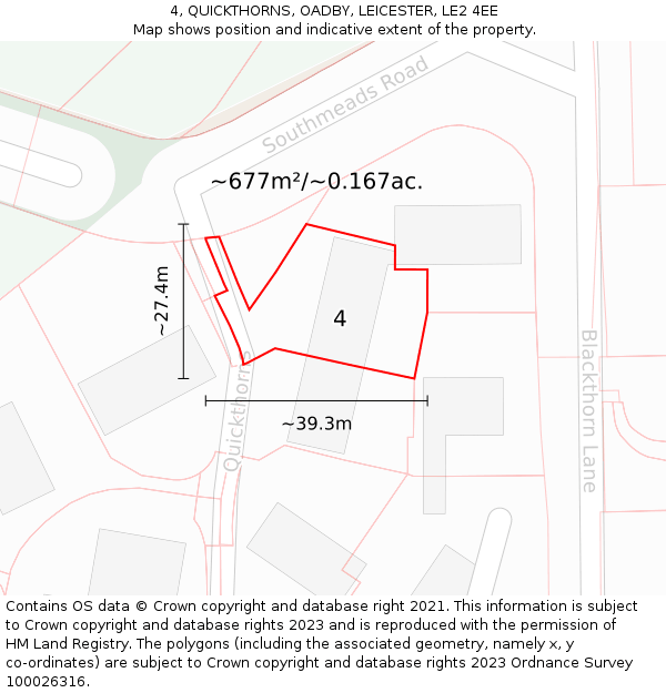 4, QUICKTHORNS, OADBY, LEICESTER, LE2 4EE: Plot and title map