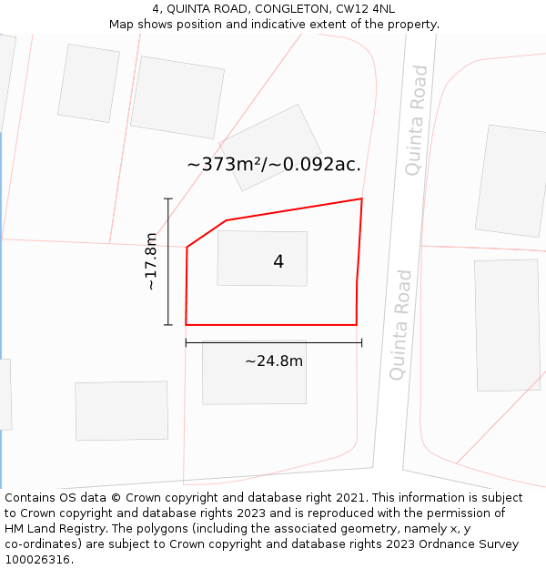 4, QUINTA ROAD, CONGLETON, CW12 4NL: Plot and title map