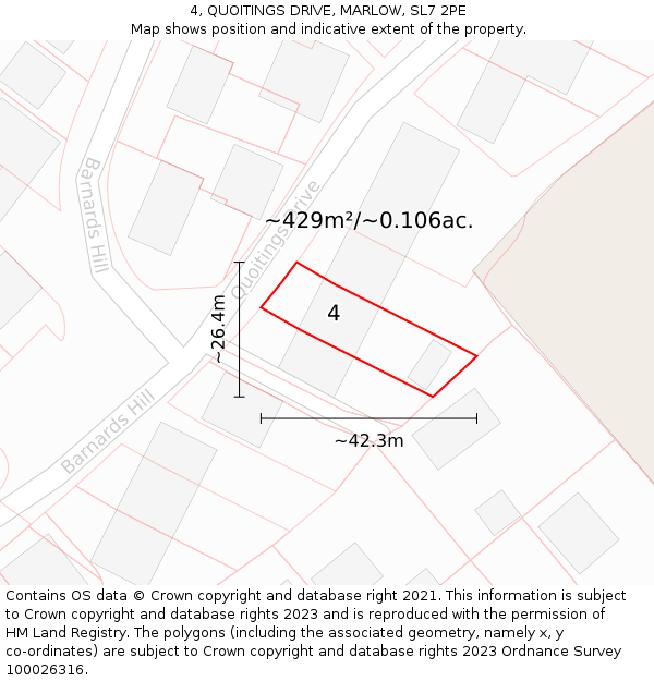 4, QUOITINGS DRIVE, MARLOW, SL7 2PE: Plot and title map